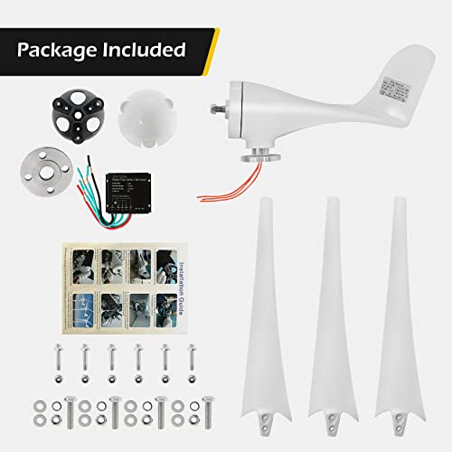 Dyna-Living Wind Turbine Generator Kit 400W DC 12V Wind Turbine Motor 3 Blades Wind Power Generator with Charge Controller for Home Marine Industrial Energy(Not included mast) White