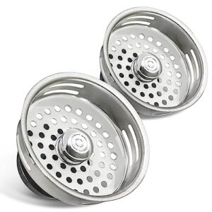 highcraft 9843-2 stainless steel kitchen sink strainer basket replacement for standard drains (3-1/2 inch) -universal style rubber stopper (pack of 2)