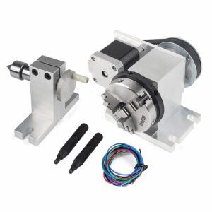cnc milling machine rotational axis cnc router rotary table rotary a axis 4th axis 65mm 3 jaw chuck dividing head w/ nema17 stepper motor w/ 54mm tailstock reducing ratio 4:1 for cnc engraving machine