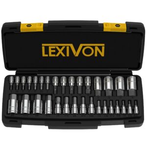 lexivon master hex bit socket set, premium s2 alloy steel | complete 32-piece, sae and metric set | enhanced storage case (lx-144)