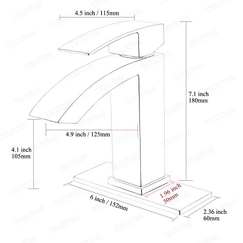 TRUSTMI Bathroom Faucet Square Shaped Brass Brushed Gold Vanity Sink Faucet Heavy Duty Single Handle Single Hole Waterfall Lavatory Faucet, 6" Deck Plate and Overflow Pop Up Drain Included