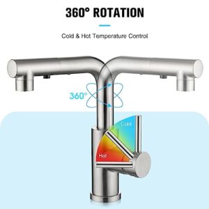 Crea Kitchen Faucets with Pull Out Sprayer, Bathroom Sink Faucets Mini Bar Prep Faucet Single Handle 3 Hole Kitchen Farmhouse utility Faucet Outdoor Laundry, Brush Nickel