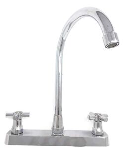 chromed surface two-handle tall stainless steel spout kitchen faucet [1205 pf] ada 8-inch center hole, no lead, plastic body ideal for rv's or rental apartment buildings