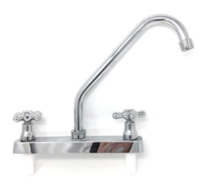 chromed surface 8" two handle tall stainless steel spout kitchen faucet 8 inch center hole [3015p] ada no lead, plastic (pom) body hi rise spout