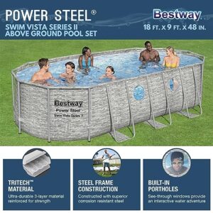 Bestway Power Steel Swim Vista Series II 18' x 9' x 48" Above Ground Outdoor Swimming Pool Set with 1500 GPH Filter Pump, Ladder, and Pool Cover
