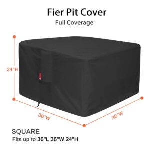 Gas Fire Pit Cover Square - Premium Patio Outdoor Cover Heavy Duty Fabric with PVC Coating,100% Waterproof,Fits for 33 inch,34 inch,35 inch,36 inch Fire Pit / Table Cover (36”L x 36”W x 24”,Black)