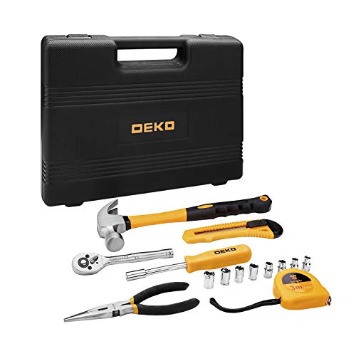 DEKOPRO 65 Pieces Tool Set General Household Hand Tool Kit with Storage Case Plastic ToolBox