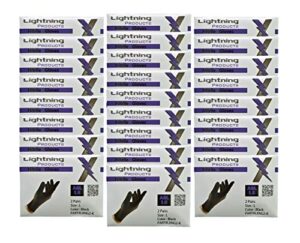 lightning x black nitrile glove pairs, individually packed, 100 gloves, 50 pairs, 25 carded packs of 2 pairs - large