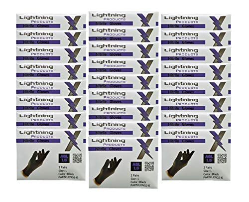 Lightning X Black Nitrile Glove Pairs, Individually Packed, 100 Gloves, 50 Pairs, 25 Carded Packs of 2 Pairs - Large