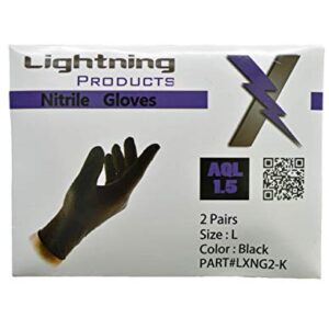 Lightning X Black Nitrile Glove Pairs, Individually Packed, 100 Gloves, 50 Pairs, 25 Carded Packs of 2 Pairs - Large