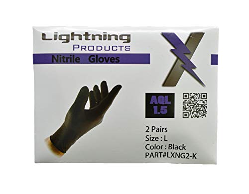 Lightning X Black Nitrile Glove Pairs, Individually Packed, 100 Gloves, 50 Pairs, 25 Carded Packs of 2 Pairs - Large