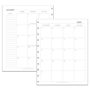 betternote 2024 monthly calendar refill fits discbound notebooks, fits happy planner, levenger circa, arc staples, tul office depot, inkwell press (classic, 11-disc, 8.5"x11")