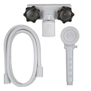 recpro 4" rv tub and shower diverter faucet white/smoke with handheld shower head & hose