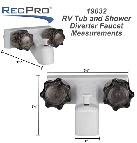 RecPro 4" RV Tub and Shower Diverter Faucet White/Smoke with Handheld Shower Head & Hose