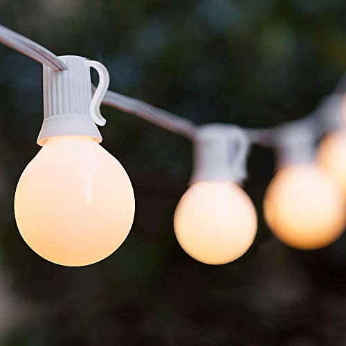 Romasaty 25FT Frosted White Lights G40 Globe Outdoor String Lights Patio Lights with 25 Frosted White Globe Bulbs - White Wire