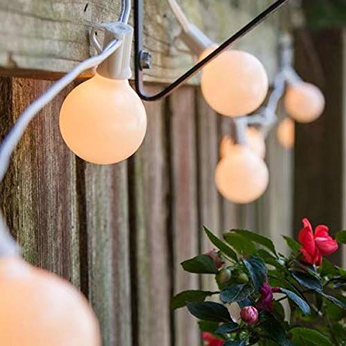 Romasaty 25FT Frosted White Lights G40 Globe Outdoor String Lights Patio Lights with 25 Frosted White Globe Bulbs - White Wire