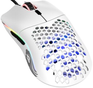 glorious gaming model o wired gaming mouse 67g superlight honeycomb design, rgb, pixart 3360 sensor, omron switches, ambidextrous - matte white