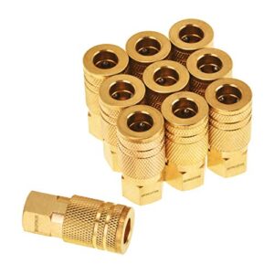 1/4 inch brass female industrial coupler, sungator 1/4'' npt air hose fittings, quick connector air coupler,1/4 inch air fittings for auto shop, industrial air coupler kit with storage case, 10 pack