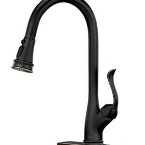 APPASO Pull Down Kitchen Faucet with Sprayer Oil Rubbed Bronze, Single Handle One Hole High Arc Pull Out Spray Head Kitchen Sink Faucet with Deck Plate