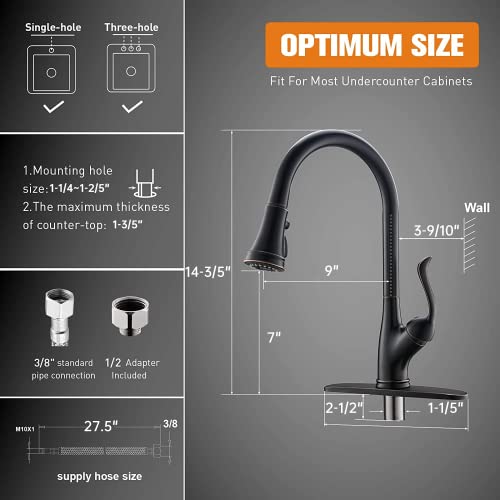 APPASO Pull Down Kitchen Faucet with Sprayer Oil Rubbed Bronze, Single Handle One Hole High Arc Pull Out Spray Head Kitchen Sink Faucet with Deck Plate