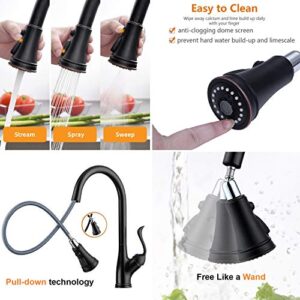 APPASO Pull Down Kitchen Faucet with Sprayer Oil Rubbed Bronze, Single Handle One Hole High Arc Pull Out Spray Head Kitchen Sink Faucet with Deck Plate