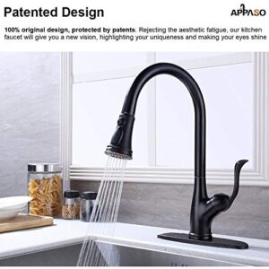 APPASO Pull Down Kitchen Faucet with Sprayer Oil Rubbed Bronze, Single Handle One Hole High Arc Pull Out Spray Head Kitchen Sink Faucet with Deck Plate