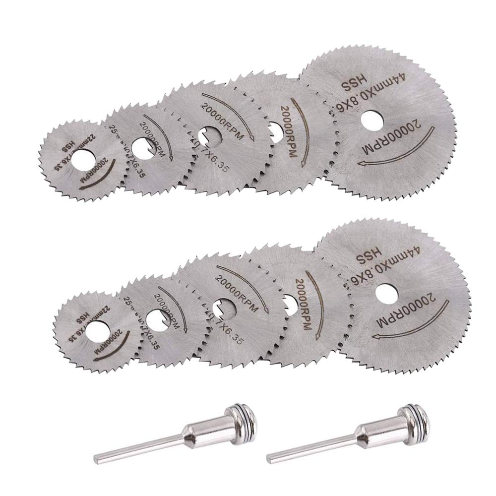 Saiper 12pcs/2Sets HSS Circular Wood Cutting Saw Blade Discs with 2pcs 1/8" Shank Extension Rod for Dremel Rotary Tool Mandrel