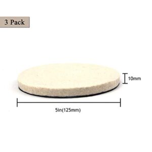 5 Inch (125mm) Wool Felt Polishing Pad Hook and Loop Compressed Woolen Wheel Buffing Pads for Car & Boat Polishing, Waxing, Sealing, Pack of 3