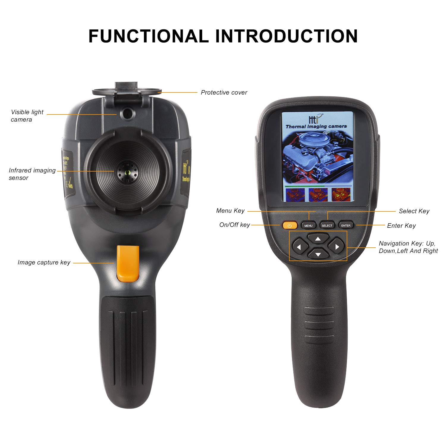 Hti-Xintai Higher Resolution 320 x 240 IR Infrared Thermal Imaging Camera. Model HTI-19 with Improved 300,000 Pixels, Sharp 3.2in Color Display Screen, Battery Included. Lightweight Comfortable Grip.