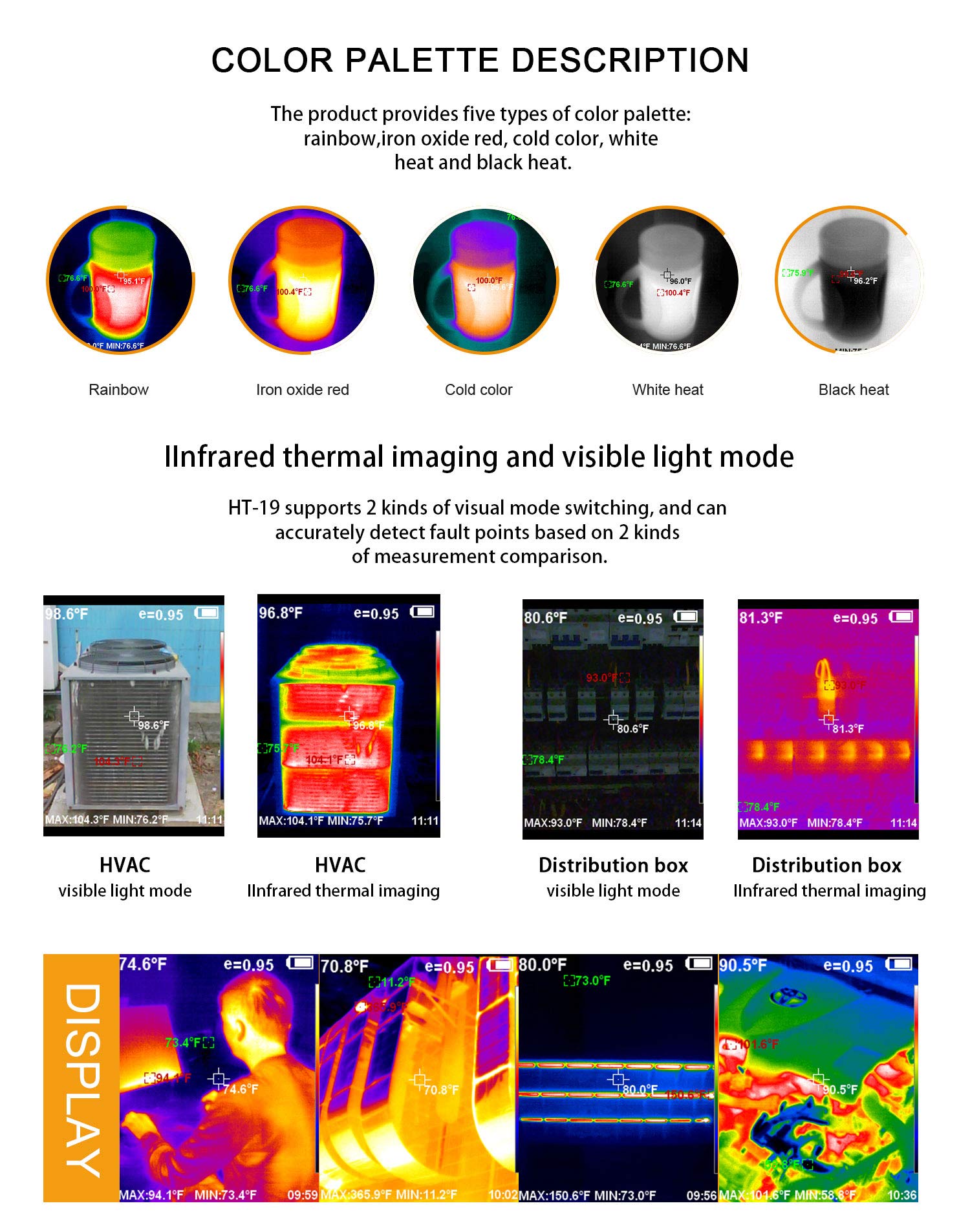 Hti-Xintai Higher Resolution 320 x 240 IR Infrared Thermal Imaging Camera. Model HTI-19 with Improved 300,000 Pixels, Sharp 3.2in Color Display Screen, Battery Included. Lightweight Comfortable Grip.