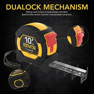 LEXIVON [3-Pack] 10Ft/3m DuaLock Tape Measure | 3/4-Inch Wide Blade with Nylon Coating, Matt Finish White & Yellow Dual Sided Rule Print | Ft/Inch/Fractions/Metric (LX-203)