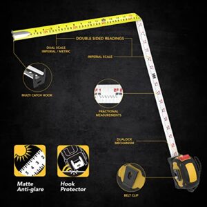 LEXIVON [3-Pack] 10Ft/3m DuaLock Tape Measure | 3/4-Inch Wide Blade with Nylon Coating, Matt Finish White & Yellow Dual Sided Rule Print | Ft/Inch/Fractions/Metric (LX-203)