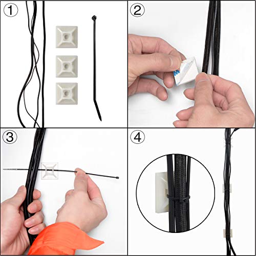 XHF 100 PCS 3/4" White Self Adhesive Cable Zip Tie Mounts Wire Cable Clips Holders Management Anchors Organizer Holders Squares(HS-101S)