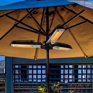 skypatio electic parasol patio heater, folding electric outdoor umbrella space heater,3 infrared heating lamps for pergola or gazebo, 1500w,black