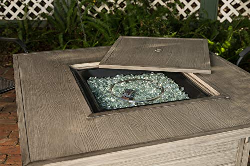 Fire Sense 62741 Langhorne Aluminum Convertible Gas Fire Pit Table 55,000 BTU Outdoor Multi-Functional Fire Pit with Fire Bowl Lid, Nylon Weather Cover & Clear Fire Glass - Barnwood Finish - Square