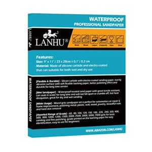 LANHU 220 Grit Sandpaper for Wood Furniture Finishing, Metal Sanding and Automotive Polishing, Dry or Wet Sanding, Multipurpose Sandpaper, 9 x 11 Inches, 20-Sheets