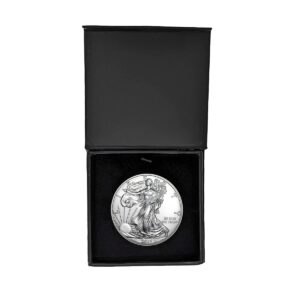 2019 - u.s. silver eagle in plastic air tite in magnet close black gift box - gem brilliant uncirculated dollar uncirculated us mint
