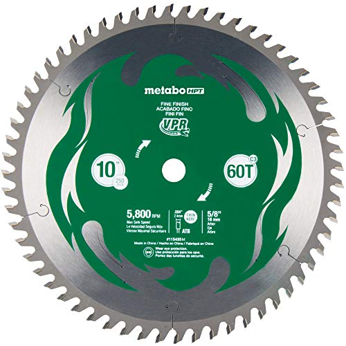 Metabo HPT 10-Inch Miter Saw/Table Saw Blade, 60T, Fine Finish, 5/8" Arbor, Large Micrograin Carbide Teeth, 5800 Max RPM, 115435M