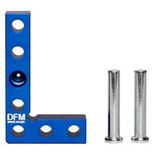 dfm tool works small square and center finder - made in usa versatile woodworking tool with 11/32" center marking hole for larger pencils, carpenter tool for accurate line transfers (blue)