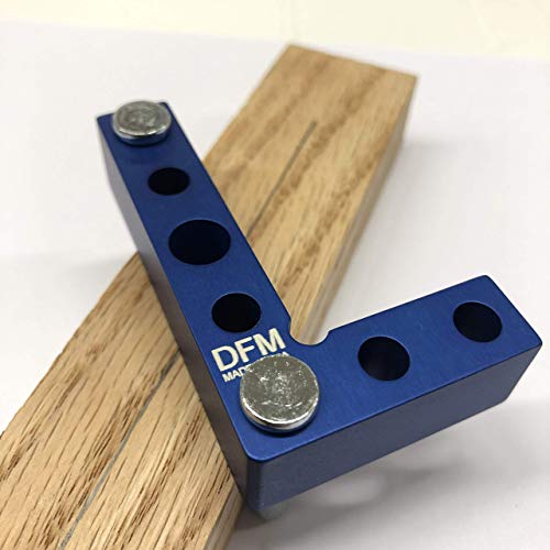 DFM Tool Works Small Square and Center Finder - Made in USA Versatile Woodworking Tool with 11/32" Center Marking Hole for Larger Pencils, Carpenter Tool for Accurate Line Transfers (Blue)