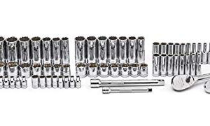 GEARWRENCH 76 Pc. 1/4" & 3/8" Drive 12 Pt. Standard & Deep Mechanics Tool Set, SAE/Metric - 80948