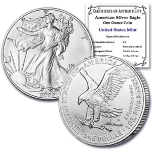 2022 1 oz american silver eagle brilliant uncirculated with a certificate of authenticity $1 bu