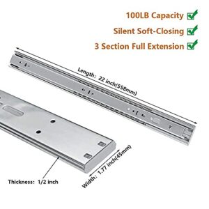 LONTAN 6 Pairs 22 Inch Soft Close Drawer Slides Dresser Drawer Slides - Heavy Duty Drawer Slides Metal Ball Bearing and Full Extension Cabinet Drawer Slides Kitchen 100 LB Capacity