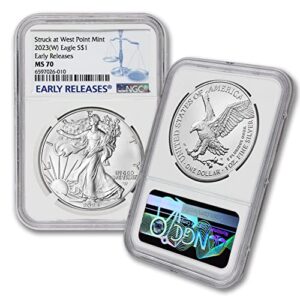 2023 (w) 1 oz american silver eagle bullion coin ms-70 (early releases - struck at west point mint) $1 ms70 ngc