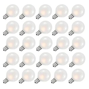 25 pack g40 frosted white light bulbs replacement, 1.5 inch globe g40 outdoor patio string light bulbs, 5w light bulbs with c7/e12 candelabra base for outdoor garden patio party decor, frosted white