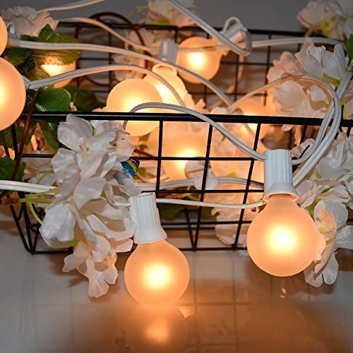 25 Pack G40 Frosted White Light Bulbs Replacement, 1.5 Inch Globe G40 Outdoor Patio String Light Bulbs, 5W Light Bulbs with C7/E12 Candelabra Base for Outdoor Garden Patio Party Decor, Frosted White