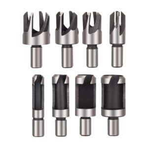 Rocaris 23-Pack Woodworking Chamfer Drilling Tool, 6pcs 1/4" Hex 5 Flute 90 Degree Countersink Drill Bits, 7pcs Three Pointed with L-Wrench, 8PCS Wood Plug Cutter, and Automatic