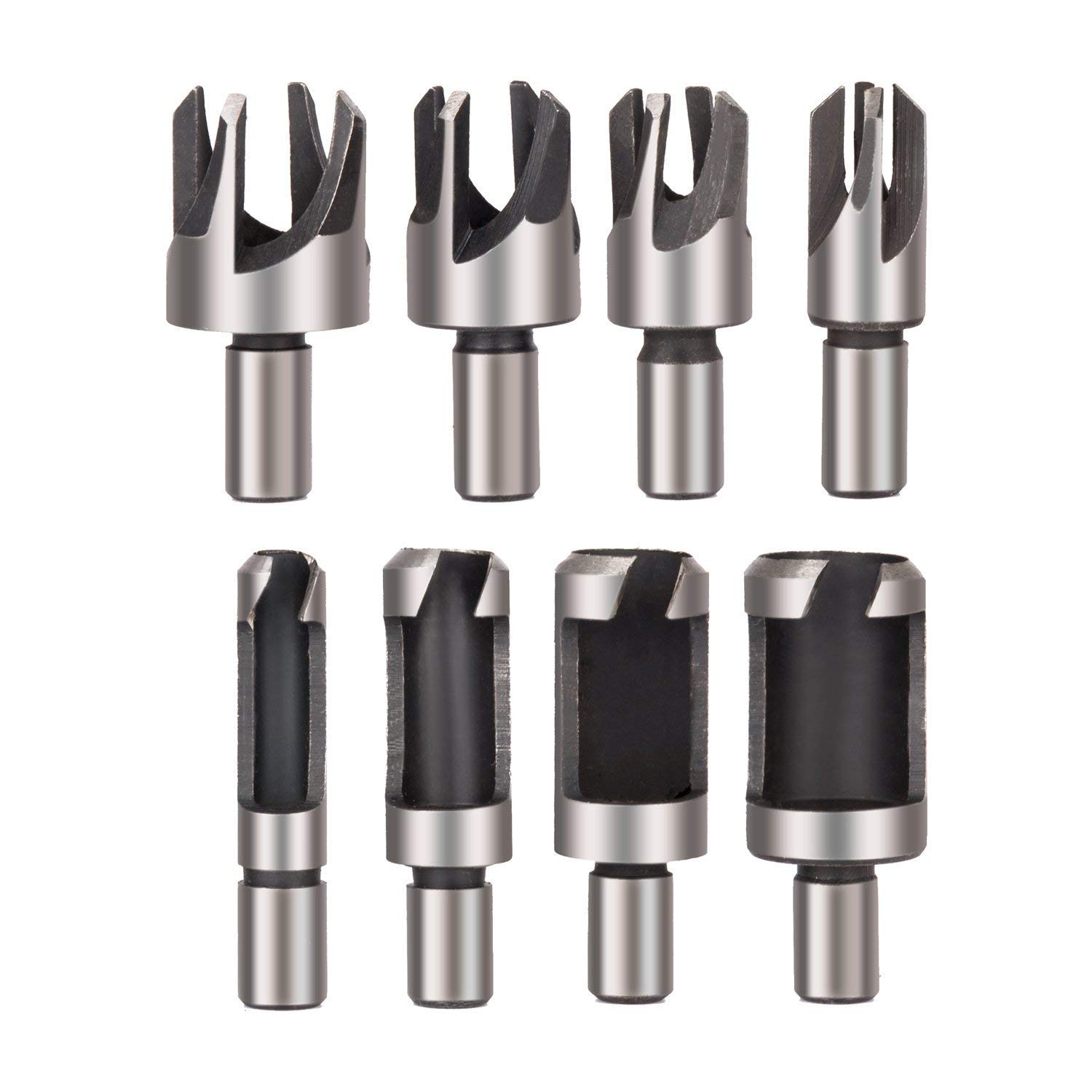 Rocaris 23-Pack Woodworking Chamfer Drilling Tool, 6pcs 1/4" Hex 5 Flute 90 Degree Countersink Drill Bits, 7pcs Three Pointed with L-Wrench, 8PCS Wood Plug Cutter, and Automatic