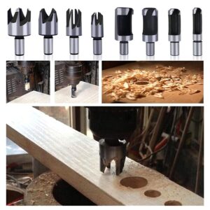 Rocaris 23-Pack Woodworking Chamfer Drilling Tool, 6pcs 1/4" Hex 5 Flute 90 Degree Countersink Drill Bits, 7pcs Three Pointed with L-Wrench, 8PCS Wood Plug Cutter, and Automatic