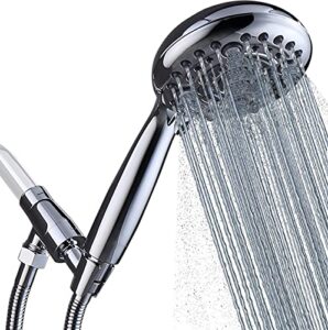 g-promise handheld shower head high pressure 6 spray settings, detachable hand held showerhead 4.9" face with extra long flexible hose and metal adjustable bracket